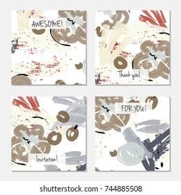 Hand drawn creative universal invitation greeting card template. Abstract scribbles doodles bright colors.Birthday, wedding, party, social media banners templates. Isolated vector card templates.