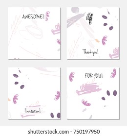 Hand drawn creative universal invitation greeting card template. Abstract scribbles doodles bright colors.Birthday, wedding, party, social media banners templates. Isolated vector card templates.