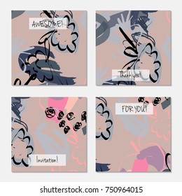 Hand drawn creative universal invitation greeting card template. Abstract scribbles doodles bright colors.Birthday, wedding, party, social media banners templates. Isolated vector card templates.