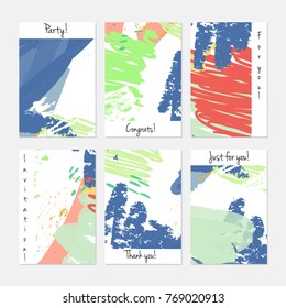 Hand drawn creative universal invitation greeting cards template. Abstract scribbles doodles bright colors.Birthday, wedding, party, social media banners templates. Isolated vector card templates.