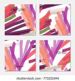 Hand drawn creative universal invitation greeting card template. Abstract scribbles doodles bright colors.Birthday, wedding, party, social media banners templates. Isolated vector card templates.