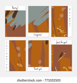 Hand drawn creative universal invitation greeting cards template. Abstract scribbles doodles bright colors.Birthday, wedding, party, social media banners templates. Isolated vector card templates.