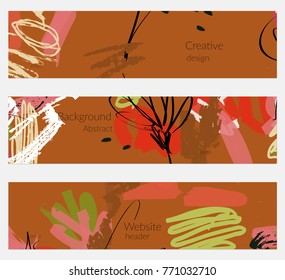 Hand drawn creative universal invitation greeting cards template. Abstract scribbles doodles bright colors.Birthday, wedding, party, social media banners templates. Isolated vector card templates.