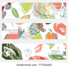 Hand drawn creative universal invitation greeting cards template. Abstract scribbles doodles bright colors.Birthday, wedding, party, social media banners templates. Isolated vector card templates.