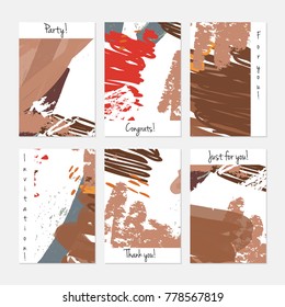 Hand drawn creative universal invitation greeting cards template. Abstract scribbles doodles bright colors.Birthday, wedding, party, social media banners templates. Isolated vector card templates.