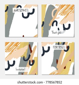 Hand drawn creative universal invitation greeting card template. Abstract scribbles doodles bright colors.Birthday, wedding, party, social media banners templates. Isolated vector card templates.