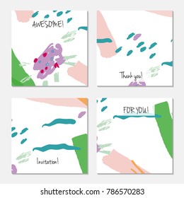 Hand drawn creative universal invitation greeting card template. Abstract scribbles doodles bright colors.Birthday, wedding, party, social media banners templates. Isolated vector card templates.