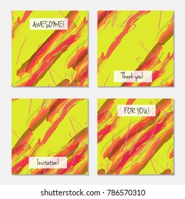 Hand drawn creative universal invitation greeting card template. Abstract scribbles doodles bright colors.Birthday, wedding, party, social media banners templates. Isolated vector card templates.