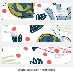 Hand drawn creative universal invitation greeting cards template. Abstract scribbles doodles bright colors.Birthday, wedding, party, social media banners templates. Isolated vector card templates.