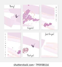 Hand drawn creative universal invitation greeting cards template. Abstract scribbles doodles bright colors.Birthday, wedding, party, social media banners templates. Isolated vector card templates.