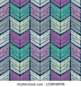 Hand drawn creative vector herringbone pattern, perfectly seamless composition for print, fabric, scrapbooking or web projects. Surface pattern design. Colorful chevron design.