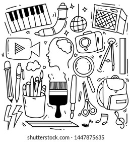 Hand drawn of creativity in doodle style isolated on white background, Vector hand drawn set creativity theme. Vector illustration