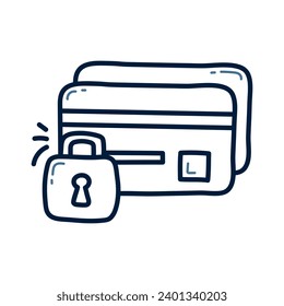 Hand drawn credit card security doodle line illustration. credit card security doodle icon vector.