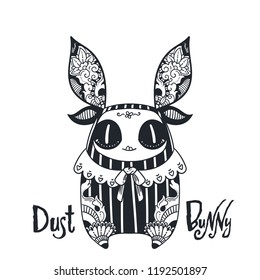 Hand Drawn Creepy Doll. Dust Bunny Vector Illustration. 