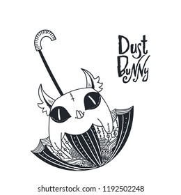 Hand Drawn Creepy Doll. Dust Bunny Vector Illustration. 