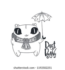 Hand drawn creepy doll. Dust bunny vector illustration. 