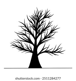 Hand drawn creepy, halloween tree silhouette isolated on transparent background. vector illustration