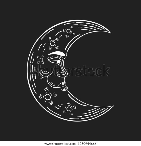 Hand Drawn Crescent Moon Boho Style Stock Vector (Royalty Free) 1280944666