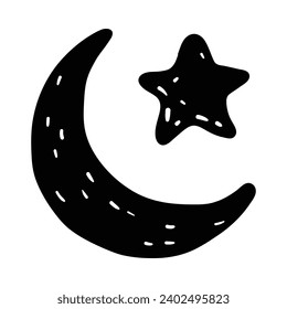 Hand drawn crescent moon line art, Vector Illustration for Ramadan Concept.