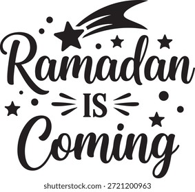 Luna creciente dibujada a mano y estrella con caligrafía árabe Vector de saludo de Ramadán