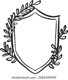 handgezeichnet Crest Blanche Hochzeitslehre Einladung Logo schwarz-weißer Stift und farbige Illustrationslinie Ziehschild mit Grün