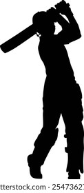 Hand drawn cricket player pose silhouette illustration