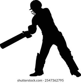 Hand drawn cricket player pose silhouette illustration