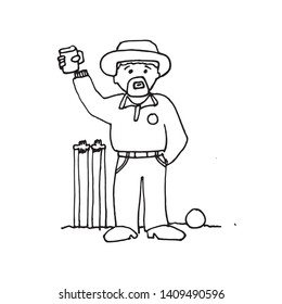 Hand Drawn Cricket Umpire in front of wickets