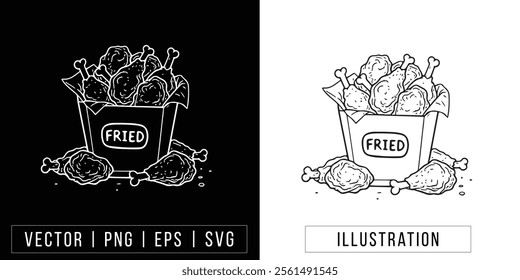 hand Drawn Crispy Chicken fry illustration 