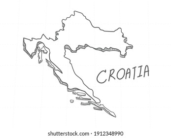 Hand Drawn Of Croatia 3D Map On White Background.