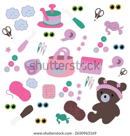 Hand drawn crochet set. Vector illustration