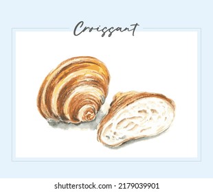 Handgezeichnet Croissant auf blauem Hintergrund mit Text
