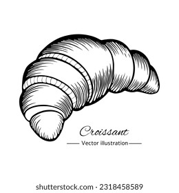 Crujiente de croissant a mano. Producto de panadería aislado de fondo blanco. Ilustración vectorial.