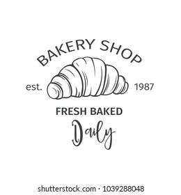 Hand drawn croissant icon. Vector badge bakery in the old ink style for brochures, banner, restaurant menu and market
