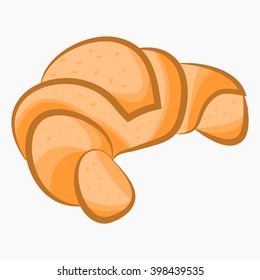 Hand drawn croissant isolated on white background. Cartoon Icon. Vector illustration.