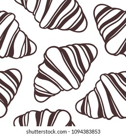 Hand drawn croissant isolated. Vector artistic seamless pattern with food. Actual illustration 