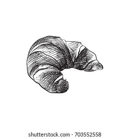 Hand Drawn Croissant Sketch Symbol. Vector Delicious Element In Trendy Style.