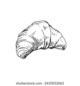 Dibujado a mano croissant ilustración vectorial. Croissant estilo boceto de contorno sobre fondo blanco