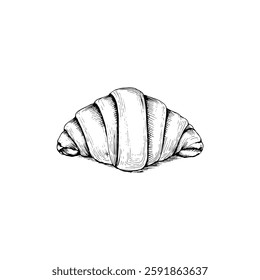Hand drawn croissant vintage illustration. Engraving style black and white on white backgrounds. Vector