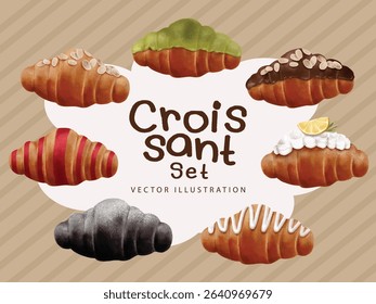 Hand Drawn Croissants – Flavored Pastry Clipart Set