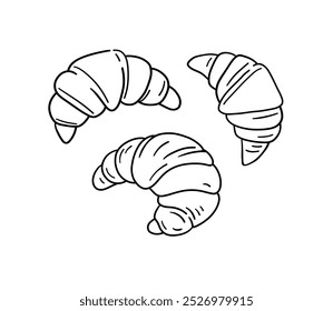 Hand drawn croissants. Vector croissant skecthes. French bakery breakfast. 