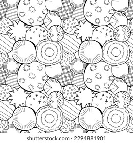 hand drawn crooked round circles figures black and white seamless pattern