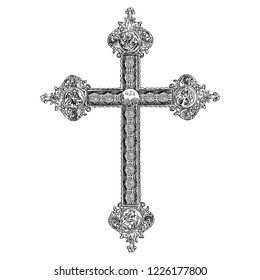 Hand drawn cross. Christian and catholic cross isolated on white background. Element for Holy week tradition or Good Friday. Vector.