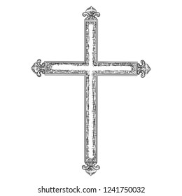 Hand drawn cross. Christian and catholic cross isolated on white background. Element for Holy week tradition or Good Friday. Vector.