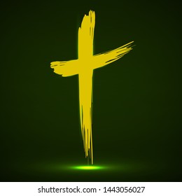 Hand drawn cross, grunge cross, glowing christian symbol