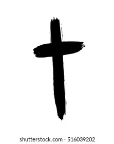 Hand drawn cross. Grunge cross. Cross made with brush stroke