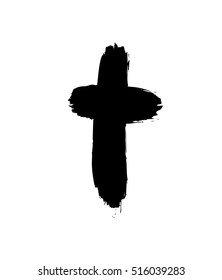 Hand drawn cross. Grunge cross. Cross made with brush stroke