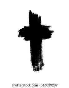 Hand drawn cross. Grunge cross. Cross made with brush stroke