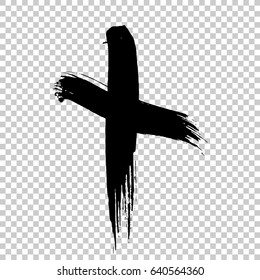 Hand drawn cross. Grunge cross. Cross made with brush stroke on isolated background