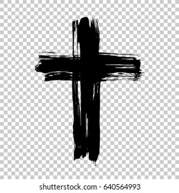 Hand drawn cross. Grunge cross. Cross made with brush stroke on isolated background